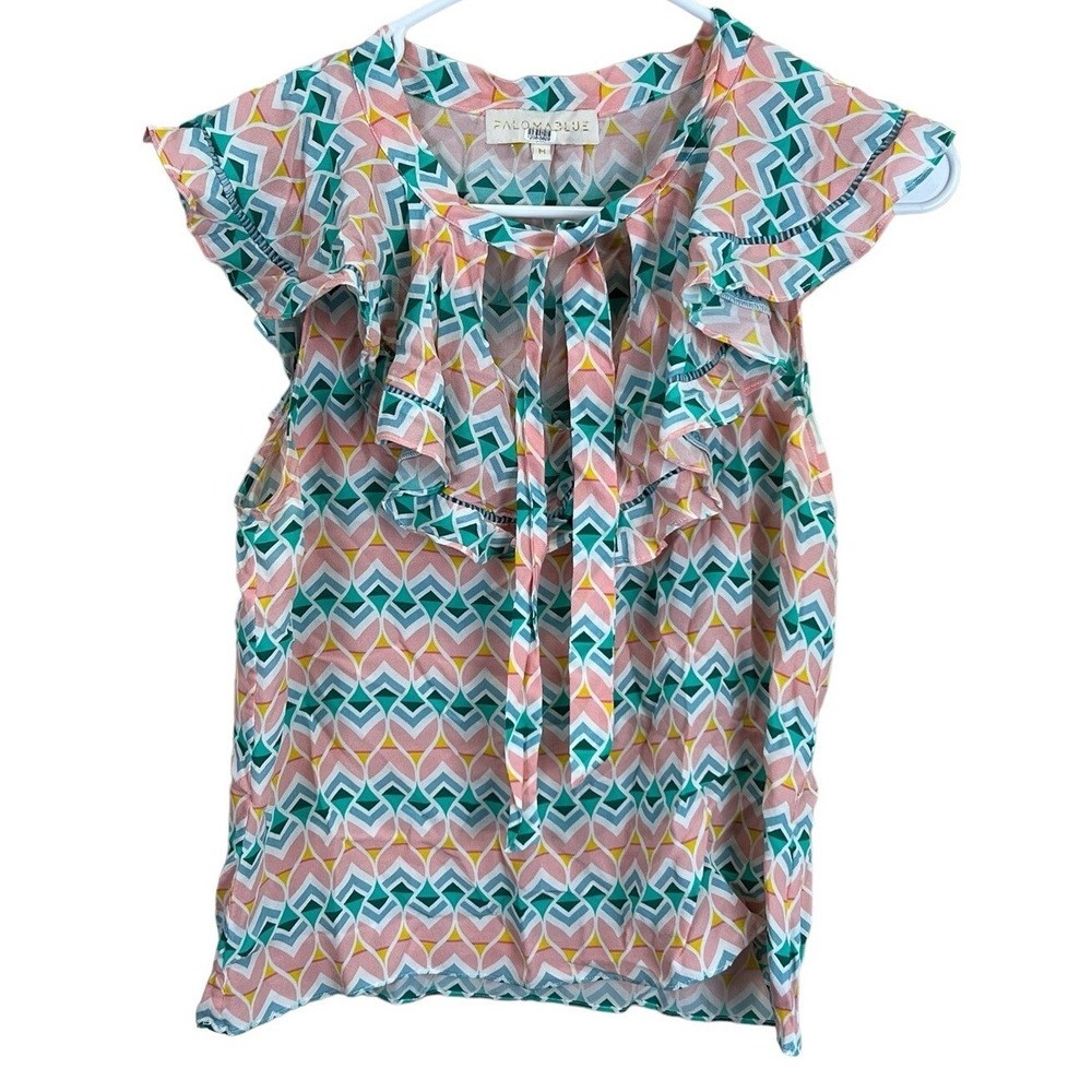 Paloma Blue Womens Sophia Top Size Medium Rent the Runway Silk Pink Blue Ruffle